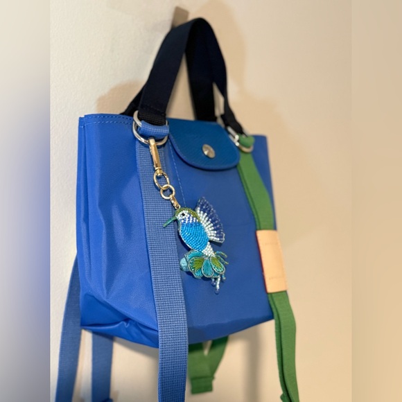 Longchamp Blue Mini Tote with Green Strap and Bird Charm - Picture 2 of 7